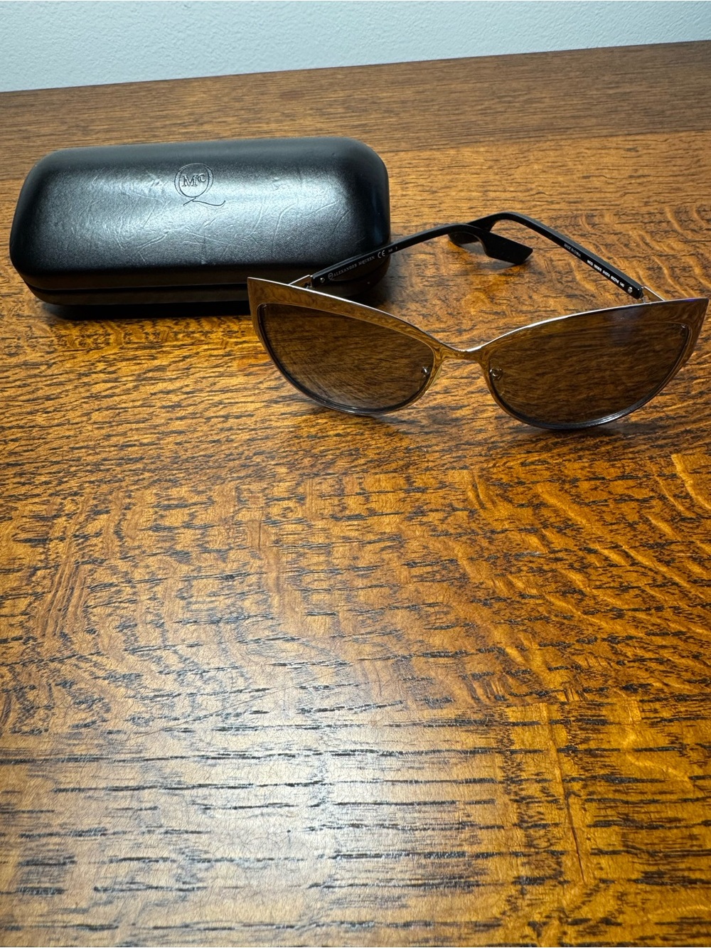 Alexander McQueen Razor Blade Sunglasses in Chrome and Brown